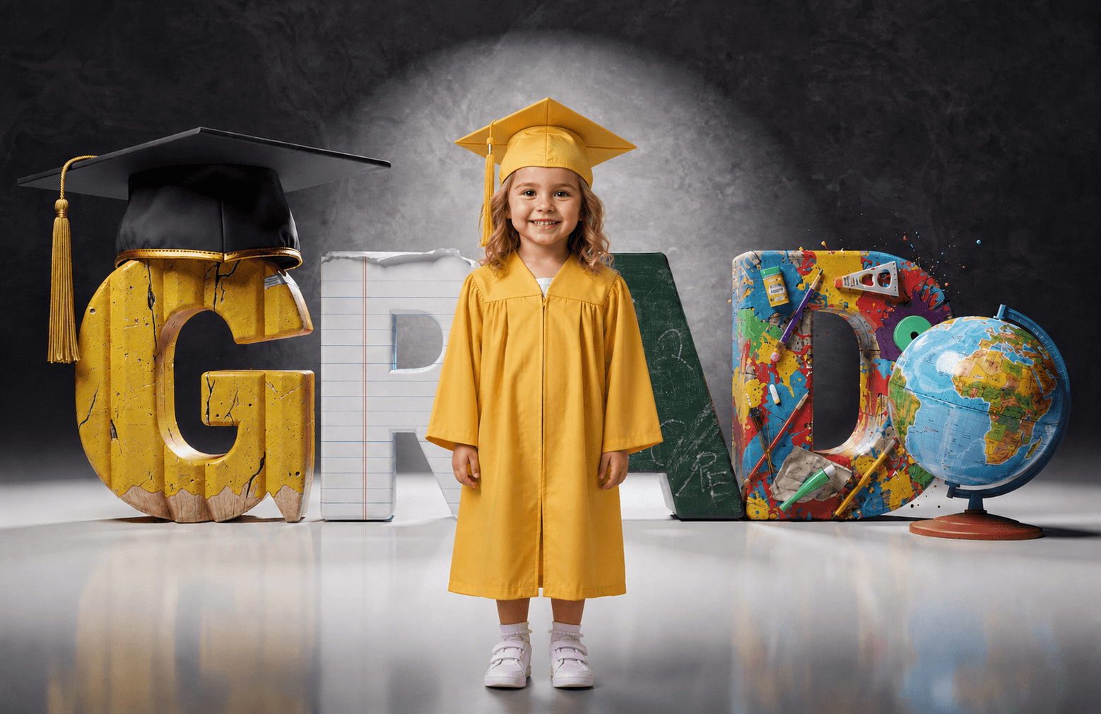 Kindergarten Graduation Digital Backdrop | Colorful GRAD Letters | Preschool Graduation Background