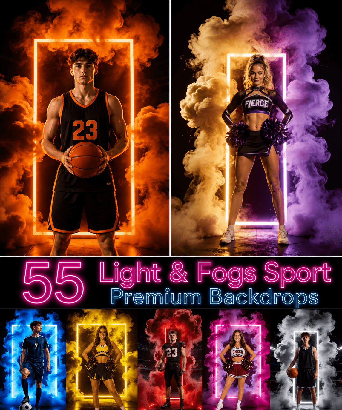 55 Light & Fogs Sport Backdrops | Sports Photography Backgrounds | Basketball, Football, Soccer, Cheer & Athlete Portraits