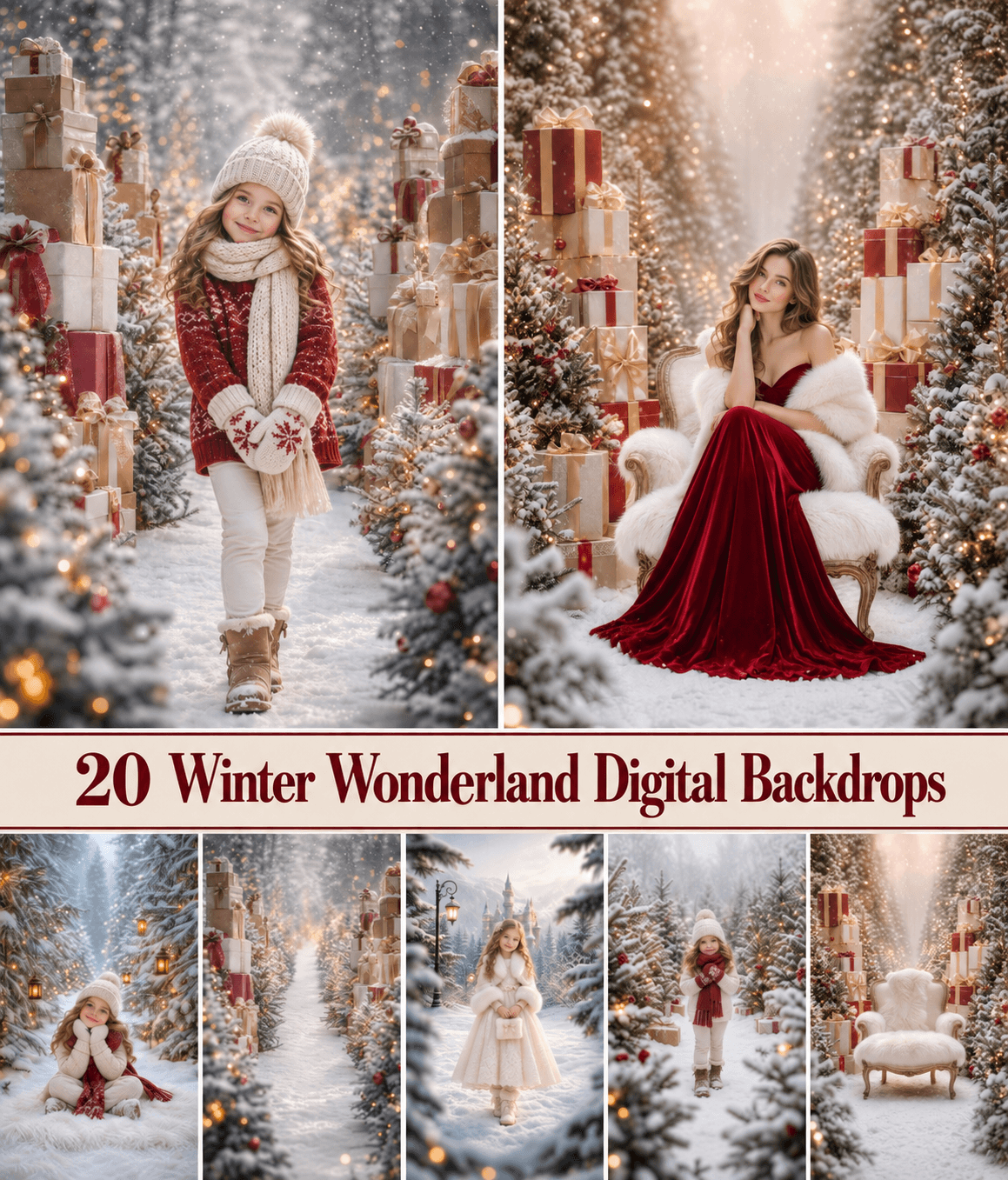 Winter Wonderland Digital Backdrops, Christmas Photography Backgrounds, 20 Winter Scenes