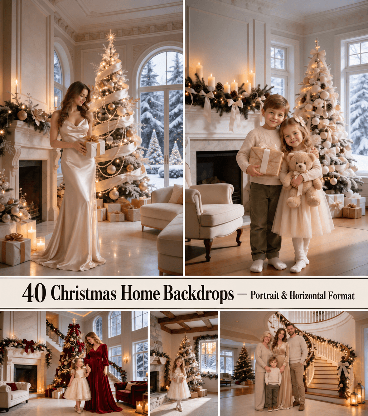 Christmas Digital Backdrops, Home Photography Backgrounds, 40 Portrait & Horizontal