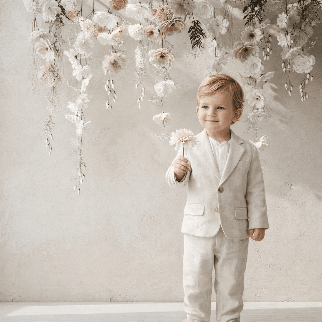 Neutral Floral Photography Backdrop, Spring Flower Wall, Beige Studio Background, Newborn & Portrait Props