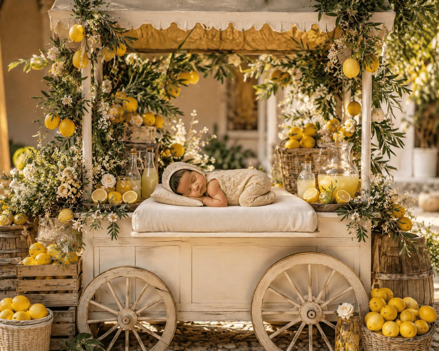 Set of 2 Lemon Newborn Digital Backdrops, Lemonade Stand Baby Composite, Newborn Photoshop Background, Summer Citrus Photography Backdrop, Rustic Lemon Market Scene