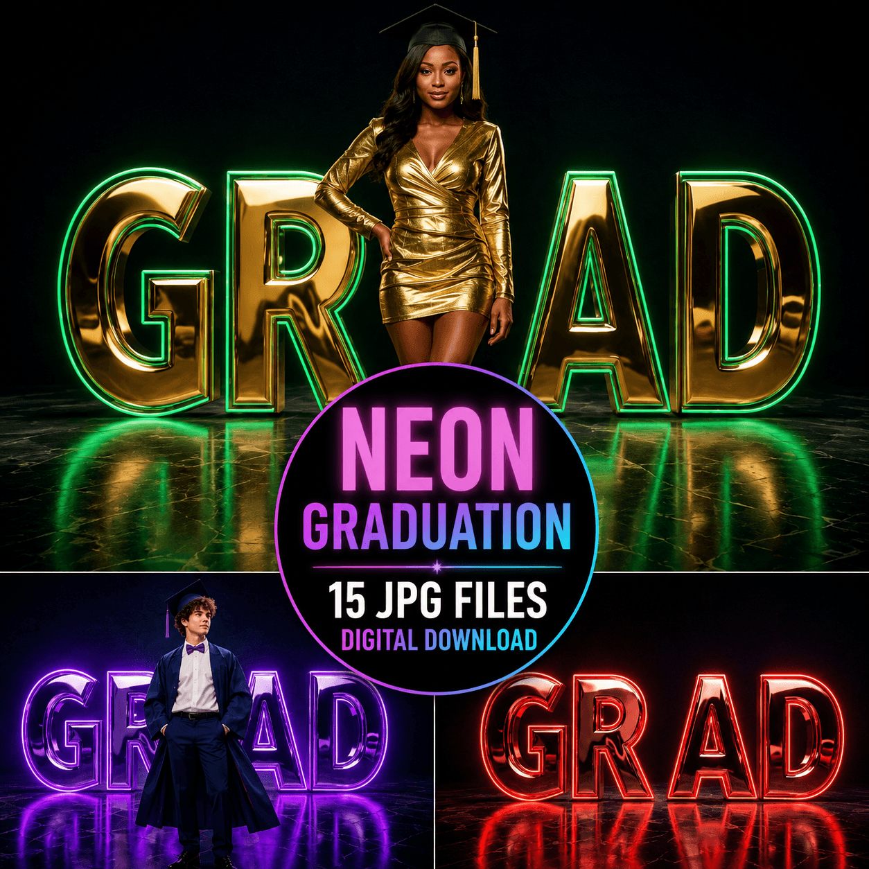Neon Graduation Digital Backdrop, Grad Party Digital Background, Class of 2026 Photo Booth Backdrop, 15 JPG Files, Instant Download