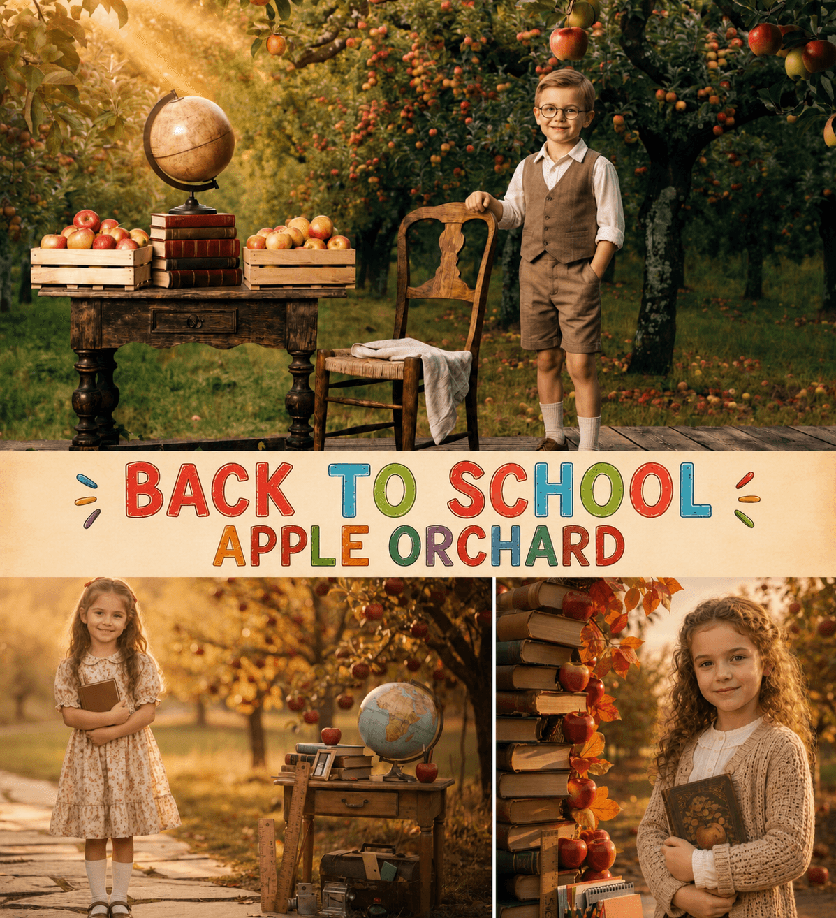 30 Back to School Apple Orchard Digital Backdrop Bundle, Fall School Portrait Background, Kindergarten Photography Prop, JPG Download