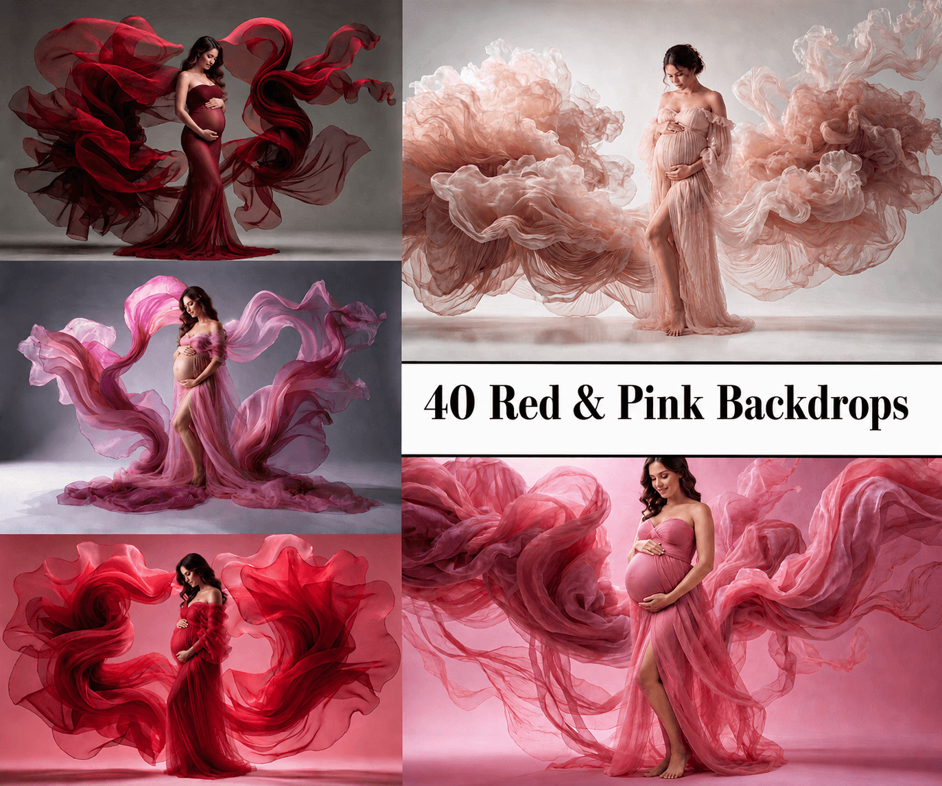 40 Red & Pink Maternity Digital Backdrops, Flowing Draped Fabric Photography Backgrounds, Maternity Photo Props, Studio Backdrops, JPG
